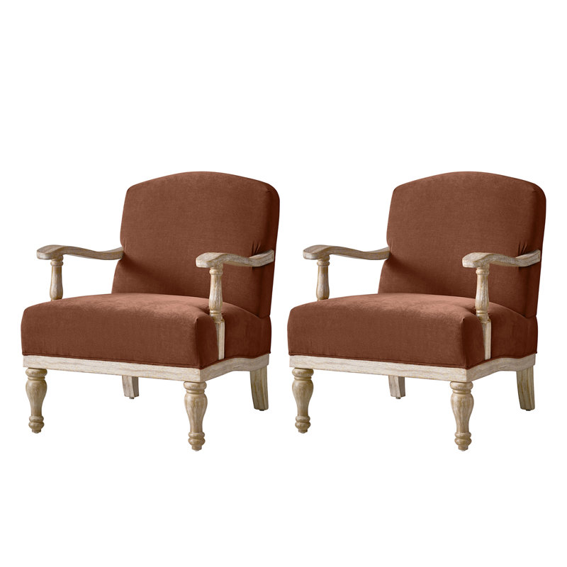 Williamstown 27.75"W Farmhouse Accent Chair With Solid Wood Armrests, Burn-brick