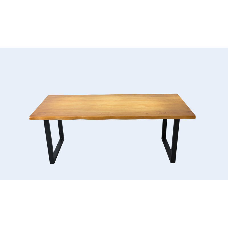 Ollie Pine Solid Wood Top Metal Base Dining Table, 75 x 200 x 90 cm, Yellow Birch