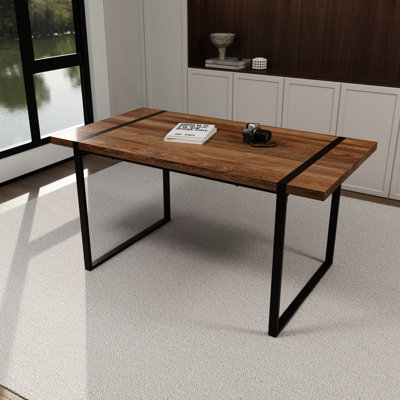 Rectangular 59" Table - Modern Design, Metal Frame, Accommodates 4-6 People, Easy To Assemble Dining Black Stain , Fits Persons, Assembly