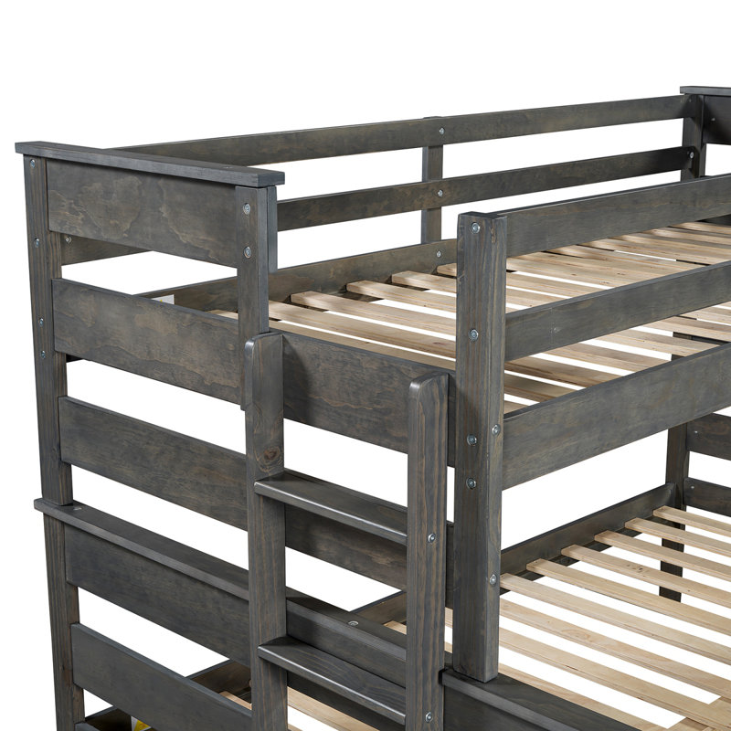 Lit superposé en bois avec échelle, Gris