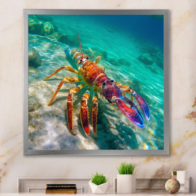 Homard rouge dans une eau turquoise tropicale - impression