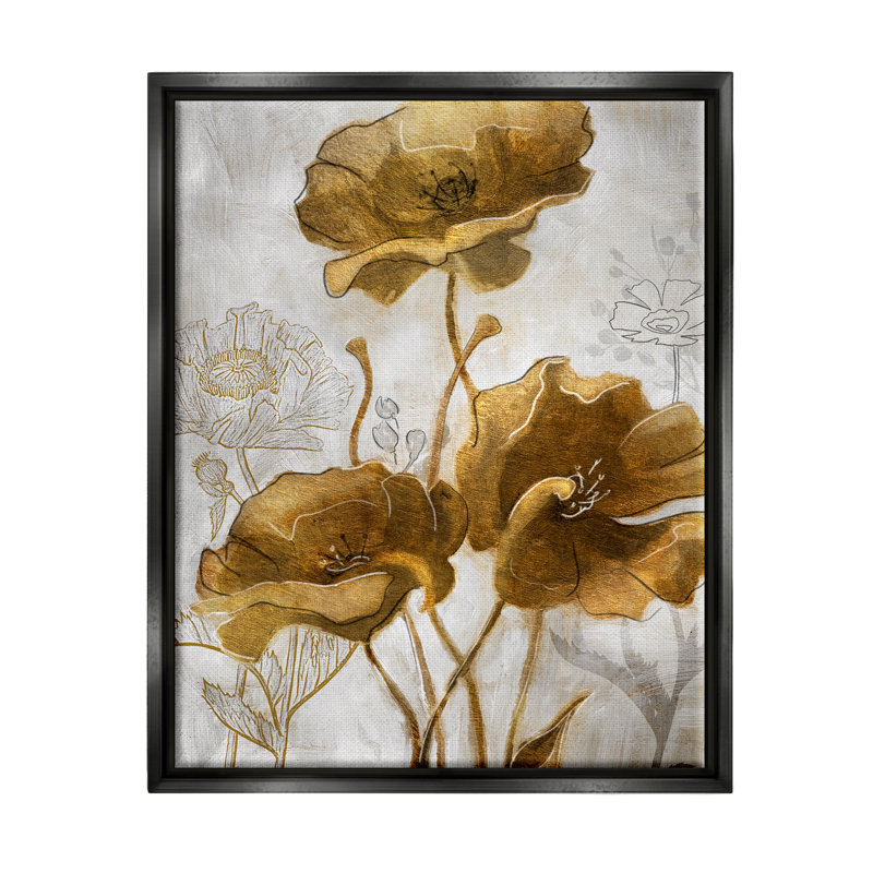Art abstrait sur toile de coquelicots argentés et dorés par Studio W, H 21 po x l 17 po x P 1,7 po