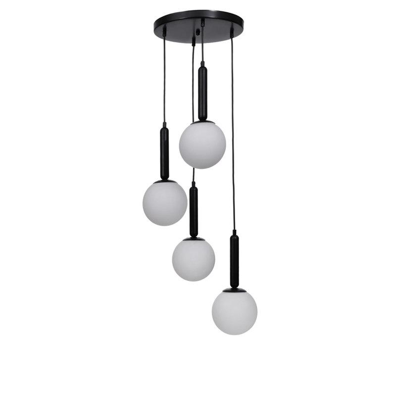 Lustre réglable Elegant, structure en métal avec capuchon en verre, 11,8 po x 5,9 po | Compatible avec 4 ampoules E27 (40 W maximum) | Design moderne blanc et noir, classé IP20, pour la salle à manger et les espaces de vie