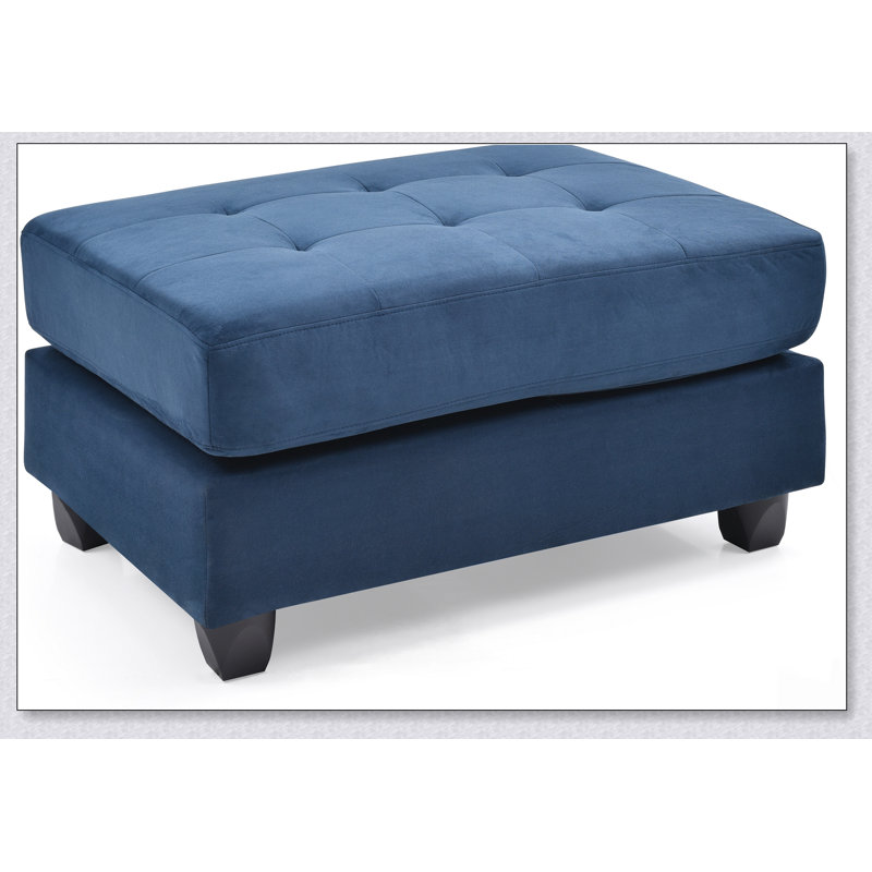 Repose-pieds élégant bleu marine contemporain avec rangement caché et sièges confortables, parfait pour les espaces de vie modernes.