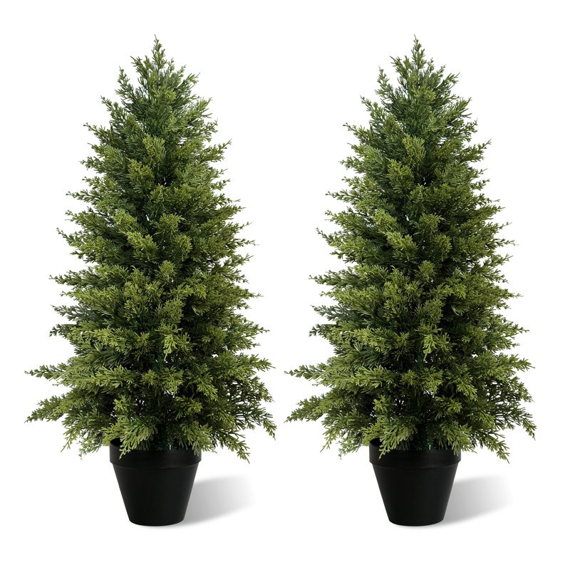 Faux Cypress Tree in Pot - Set of 2 Artificial Plants for Home Office Decor , 93cm