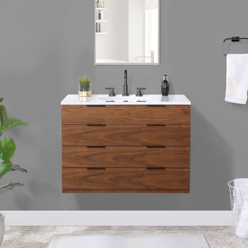 Bexley 36" Wall Mounted Single Bathroom Vanity with Quartz Top