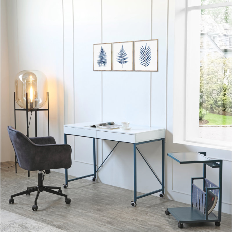Bureau avec rangement supérieur et roulettes, Marine