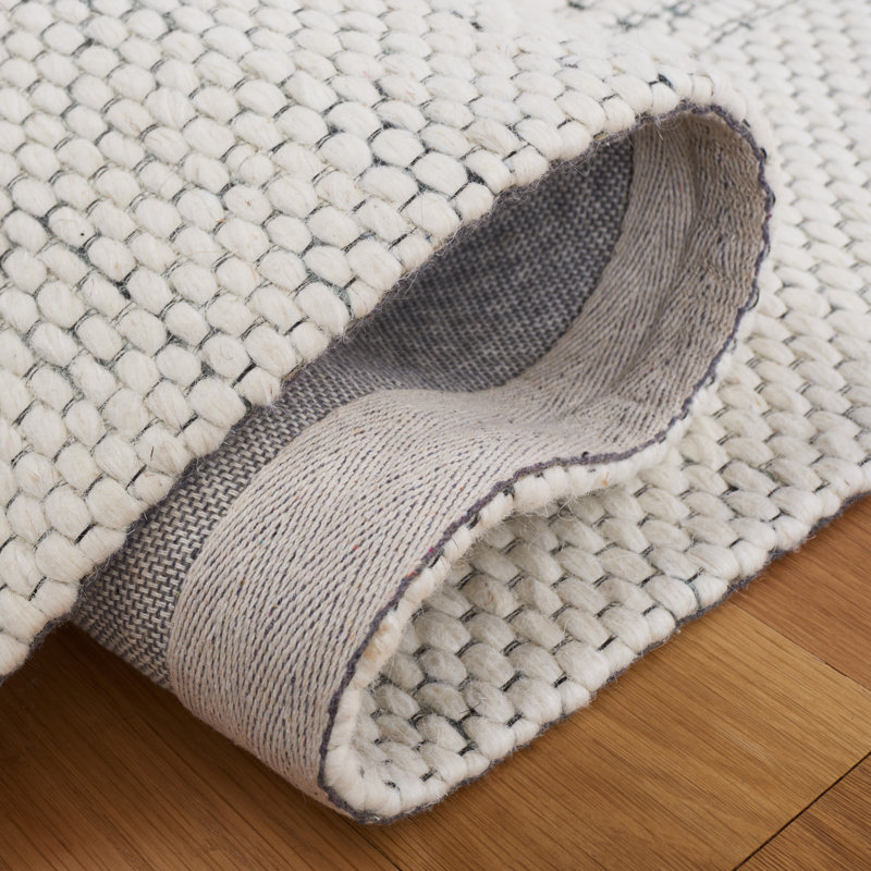 Manya Striped Handwoven Wool/Polyester Area Rug in White, Rectangle 3' x 5'