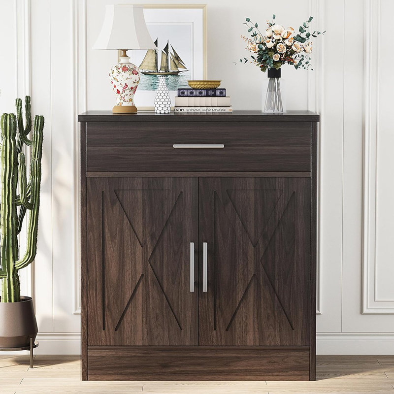 Buffet de rangement Farmhouse avec porte de grange, brun foncé