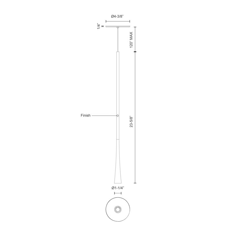 Taper 1 - Light LED Pendant, Chrome, 143.875" H x 1.25" W x 1.25" D