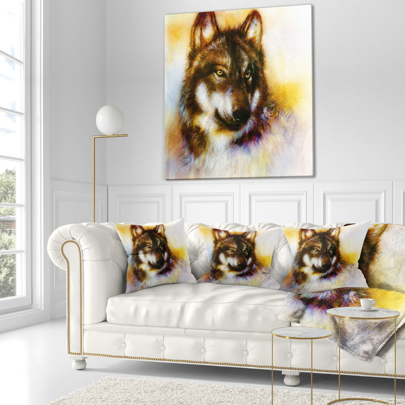 Loup brun - coussin imprimé animal, 16 po x 1 po, Coussin décoratif