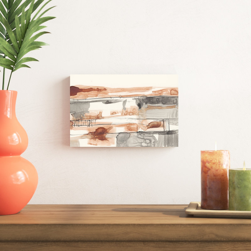«Terra Cotta Lines II», peinture sur toile, H 8 po x l 12 po, Non, Toile tendue