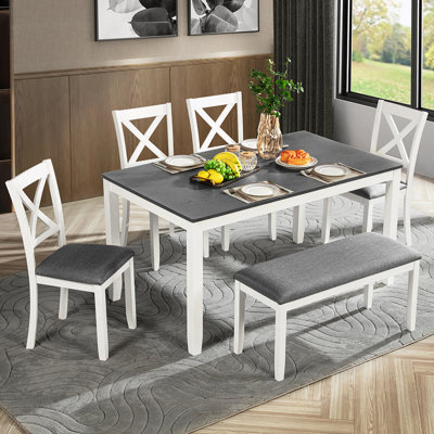 Six-Person Dining Table Set With Bench, Modern And Functional Dining Set Ideal For Family Gatherings And Social Occasions In Dining Room Or Kitchen