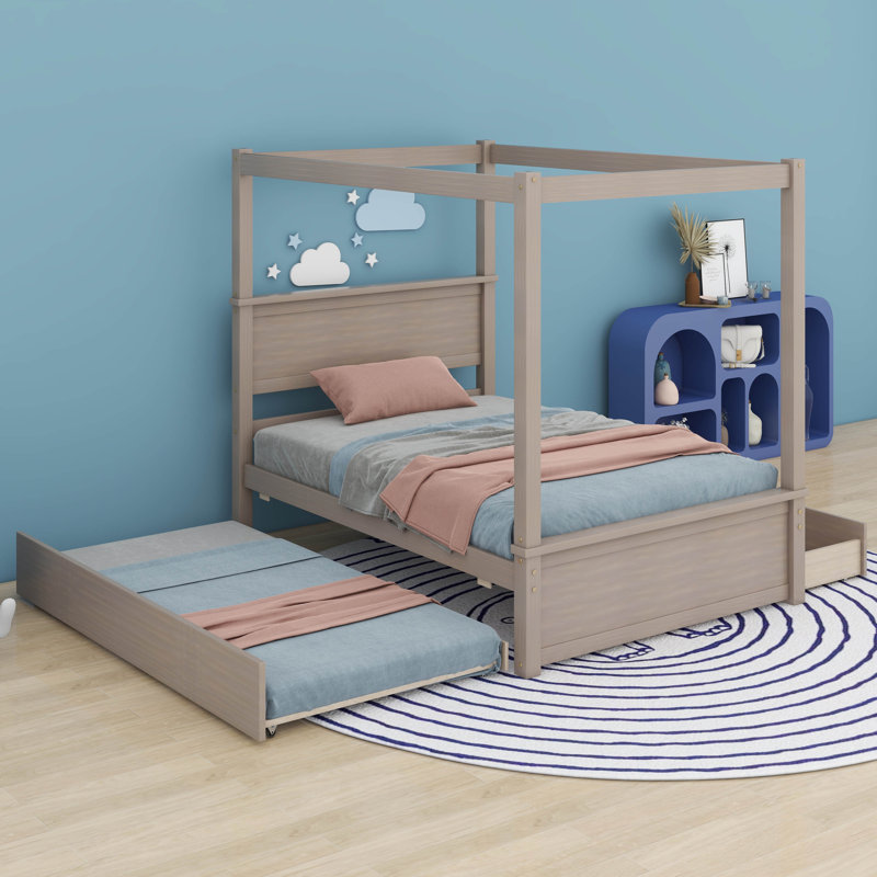 Aaditya Canopy Bed, Full, Brushed Light Brown