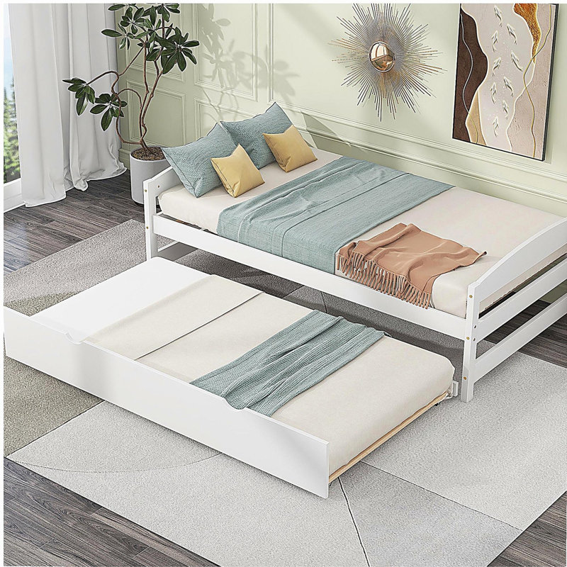 Lit plateforme simple avec lit gigogne simple, blanc