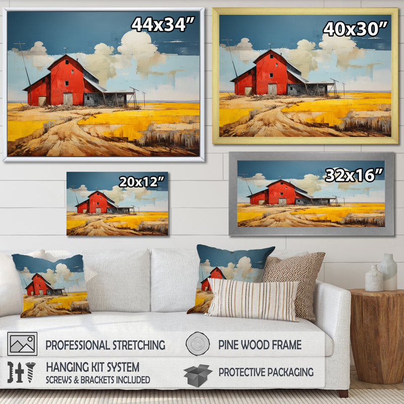 "Bewry Landscape Barns", impression sur toile, H 24 po x l 32 po x P 1 po, Cadre doré simple