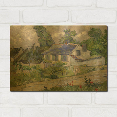 «Homes At Auvers 2» par Vincent Van Gogh, art mural en métal doré, 16 po x 12 po