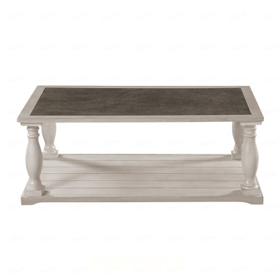 Table basse rectangulaire avec pieds en bois massif à fuseau tourné, table de cocktail en bois à 2 niveaux, table centrale traditionnelle rétro pour le salon, le chalet et la décoration intérieure