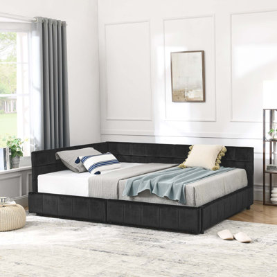 Storage Upholstered Tufted Bed Frame, Sofa Bed Frame With Comfortable Backrest And Armrests, Bed For Bedroom, Living Room,Velvet
