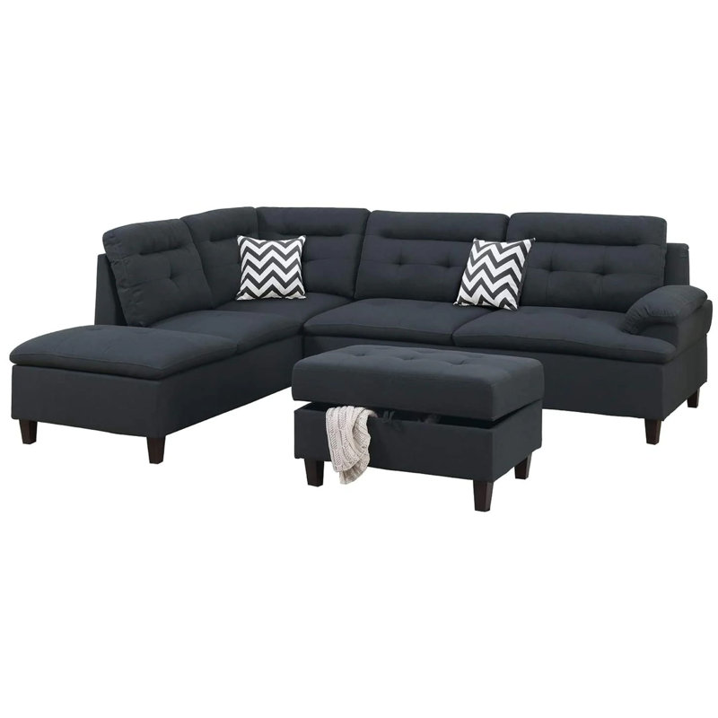 Safarov 2 - Piece Upholstered Sectional, Black Velvet