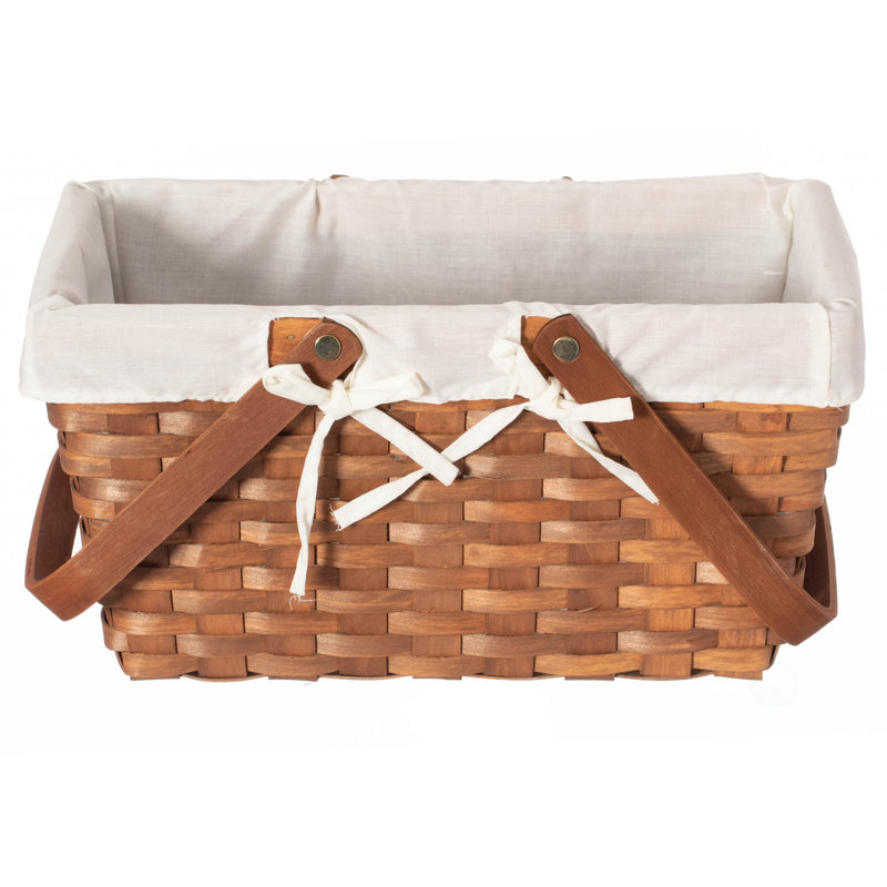 Rustic Brown Woodchip Picnic Basket with White Liner
