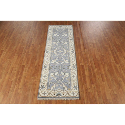 Blue Handmade Oushak Indian Runner Rug 3x8
