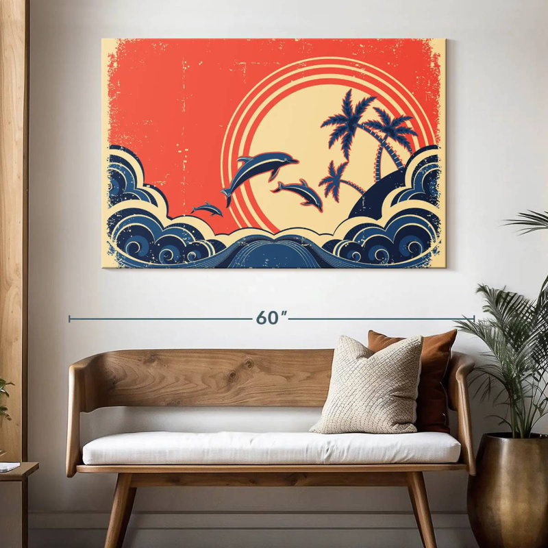Brampt Retro Beach Dolphins, 34" H x 51" W