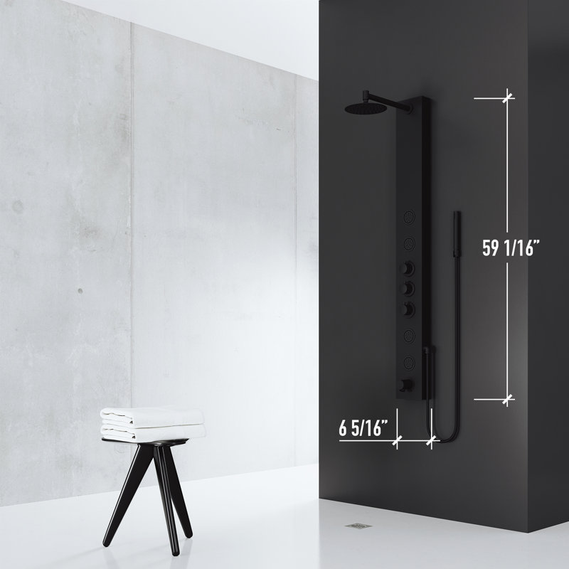Bowery 59" H X 6" W 4-Jet Shower System &Tub Filler with Hand Shower Wand and Adjustable Shower Head, Matte Black