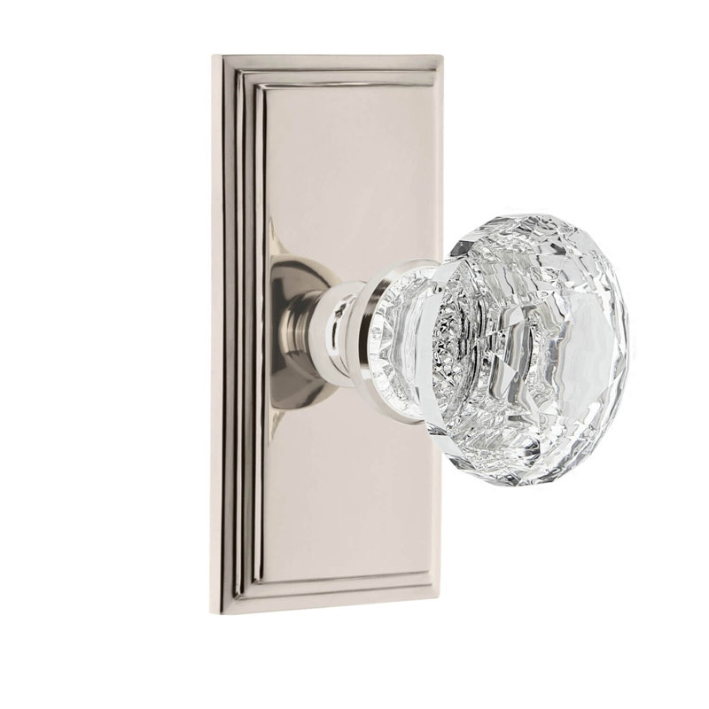 Grandeur Concealed Screw Mechanism Geometric Knob with Rectangle Rosette, Polished Nickel, 2.75"