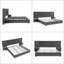 Grand lit plateforme tapissier gris foncé avec tête de lit plissée, table de chevet intégrée et lampes réglables - aucun sommier nécessaire-1045408249-1045407751