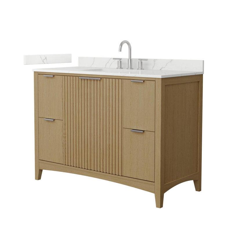 Palmilla 48" Freestanding Single Bathroom Vanity with Quartz Top, Beige / Matte Black, White Quartz, 60"