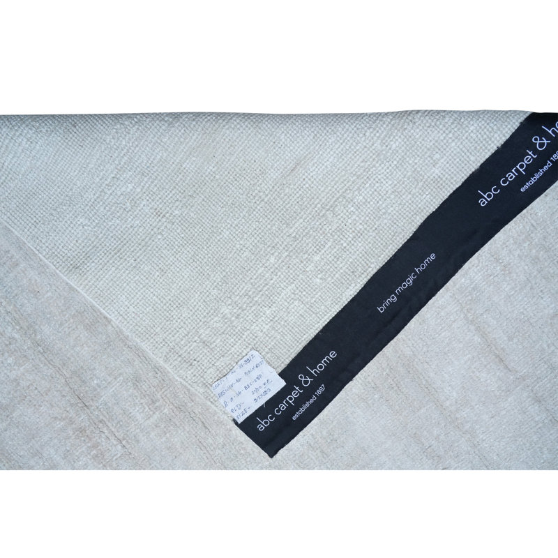 Solid Saree Silk Rug, Beige, Rectangle 9' x 12'