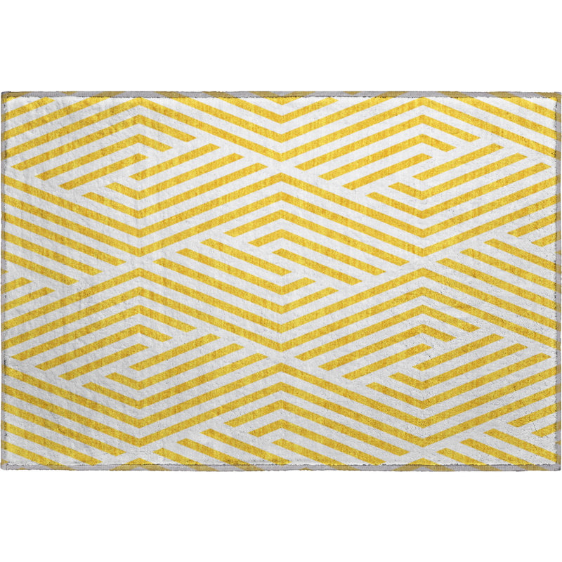 Premium Machine Washable Cerrito AMF550 Yellow Rug, Rectangle 1'8" x 2'6"