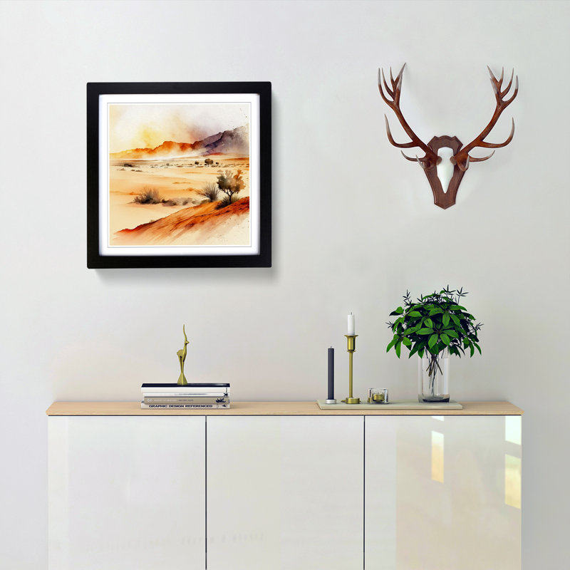 Desert Watercolour - Single Picture Frame Print on Wood, Black