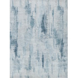 Stone Wash Gazni Rectangle Abstract Hand Loomed Area Rug in Blue/Ivory