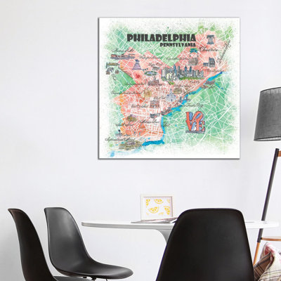 Philadelphia Pennsylvania Illustrated Map by Markus & Martina Bleichner - Wrapped Canvas Gallery-Wrapped Canvas Giclée
