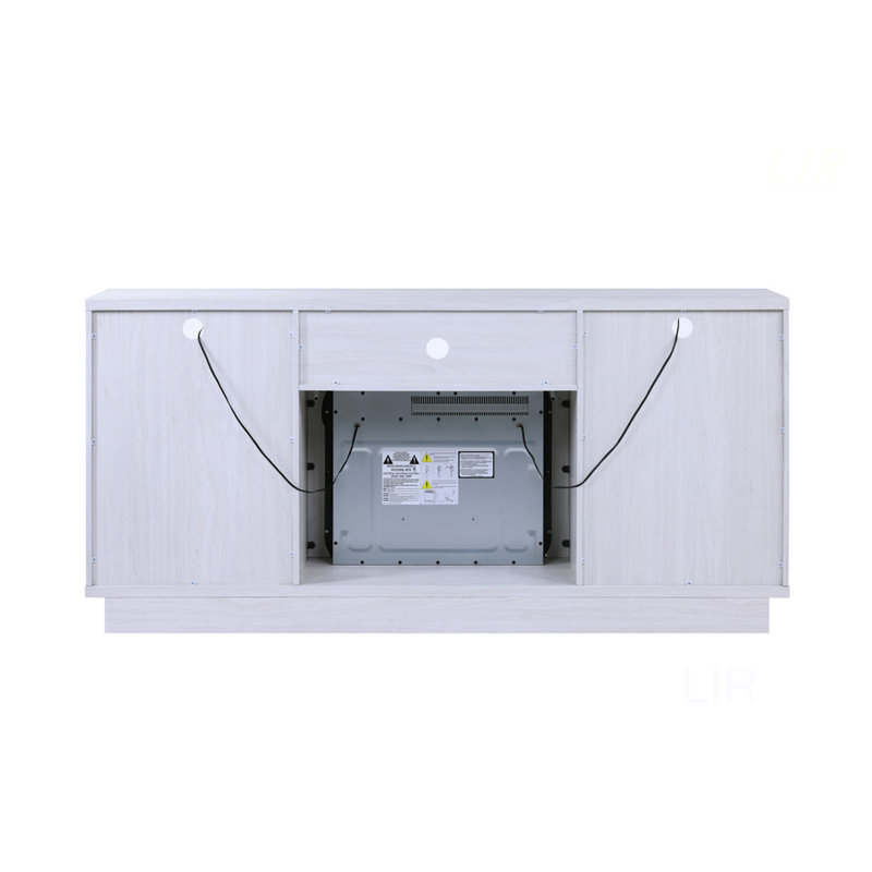 Ambrogio 70"W Fireplace TV Stand Console With Heater, LED Light, White/Walnut