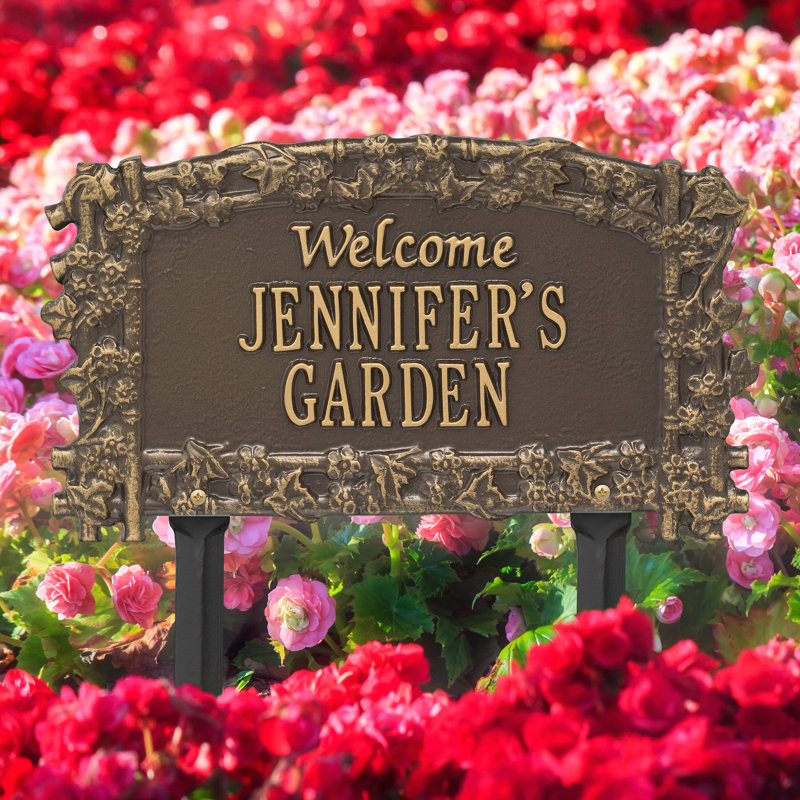 Enseigne de jardin personnalisée ivy treillis welcome, Bronze/Doré