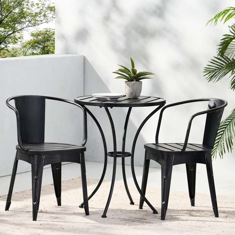 Ensemble de 3 bistro d'extérieur, fer thermolaqué distinctif extérieur, PC, unique, Black/Silver