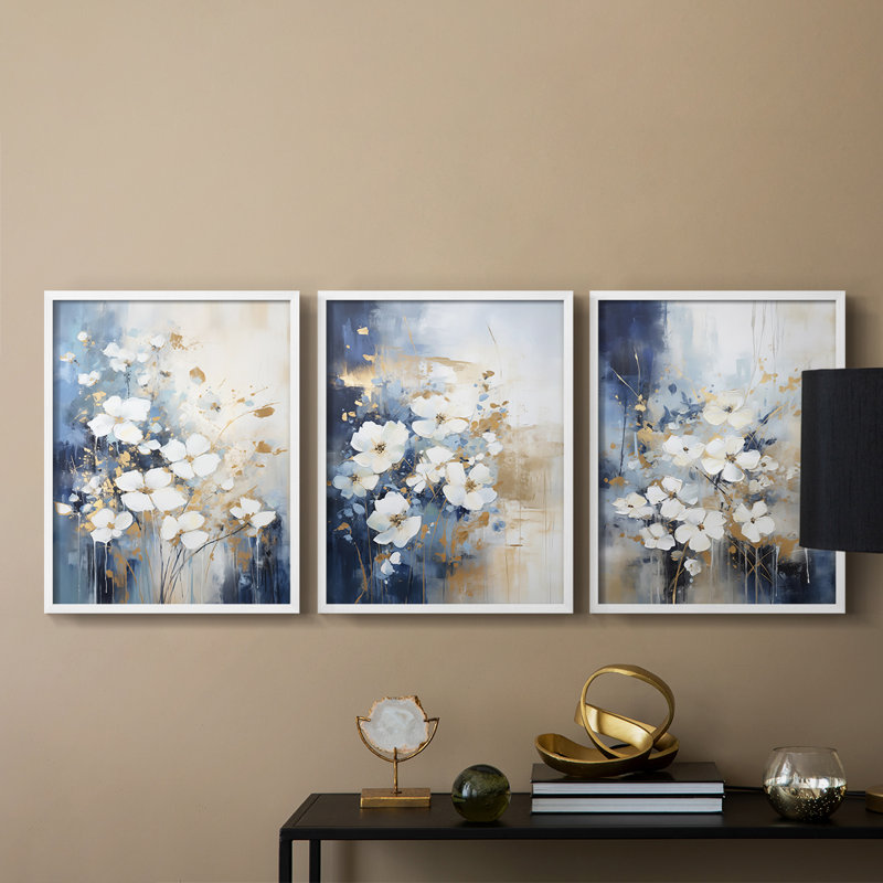Étude florale série C III - lot de 3 estampes numériques - prêt à, Cadre blanc, H 10 po x l 8 po