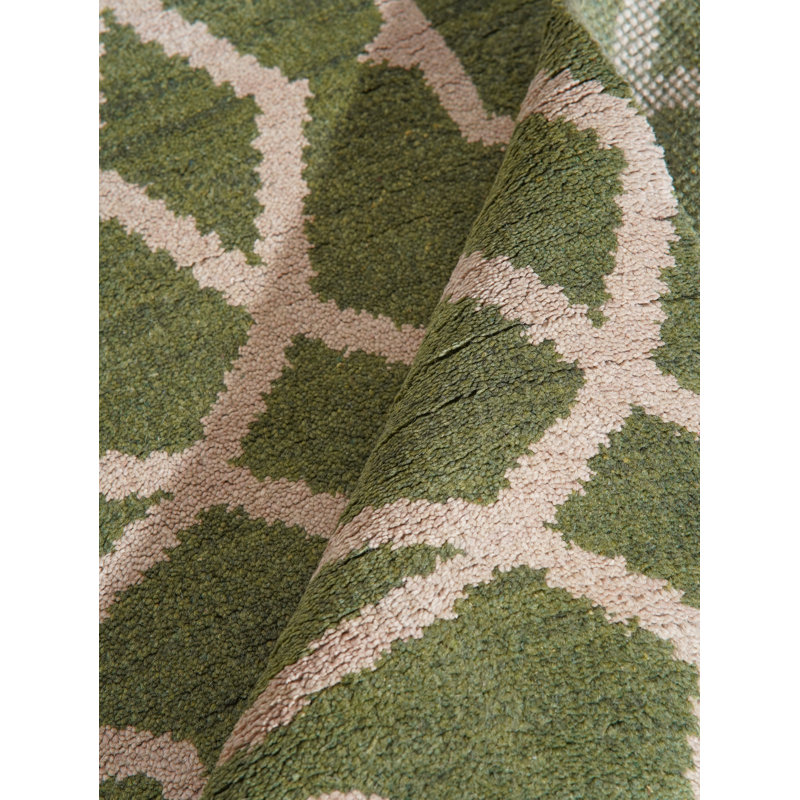 Vert | Tapis beige géométrique en laine beige fait à la main, Rectangulaire 8 pi x 10 pi