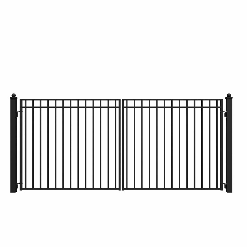 Madrid Style Black Steel Dual Swing Driveway Gate 14 x 6 feet
