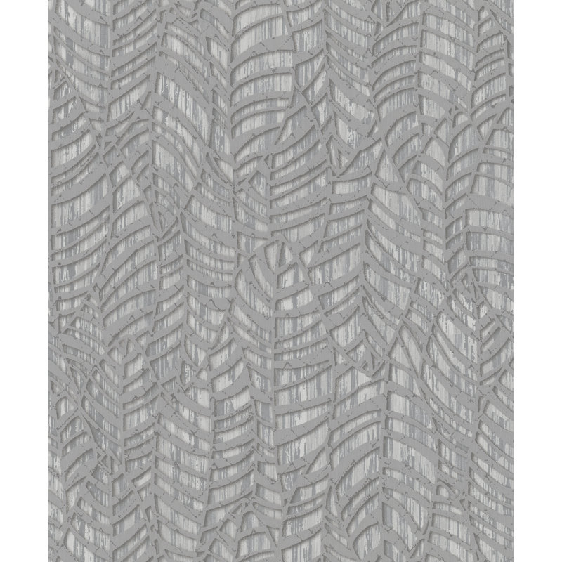 Serene Collection Metallic Botanical Leaves Design 33' L x 21" W Wallpaper Roll, Gray