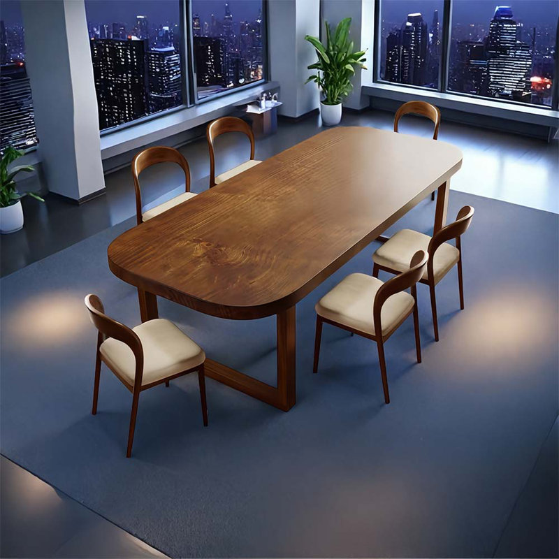 Ensemble de table de conférence rectangulaire en bois massif avec chaises en bois massif, H 29,53 po x L 78,74 po x l 31,5 po