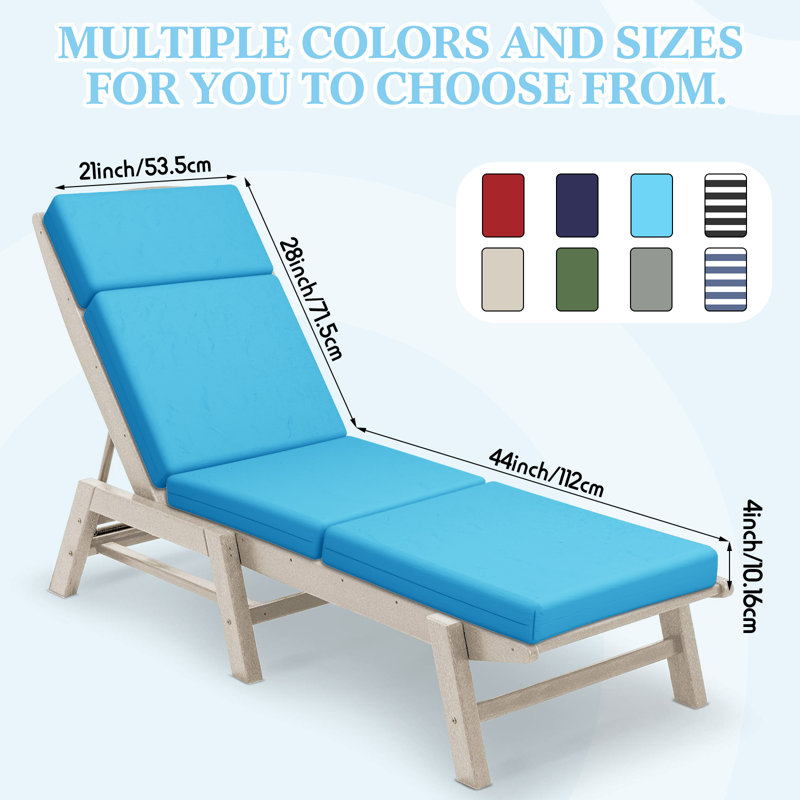 4In Chaise Lounge Cushions Outdoor, Teal, 44" W x 21" D