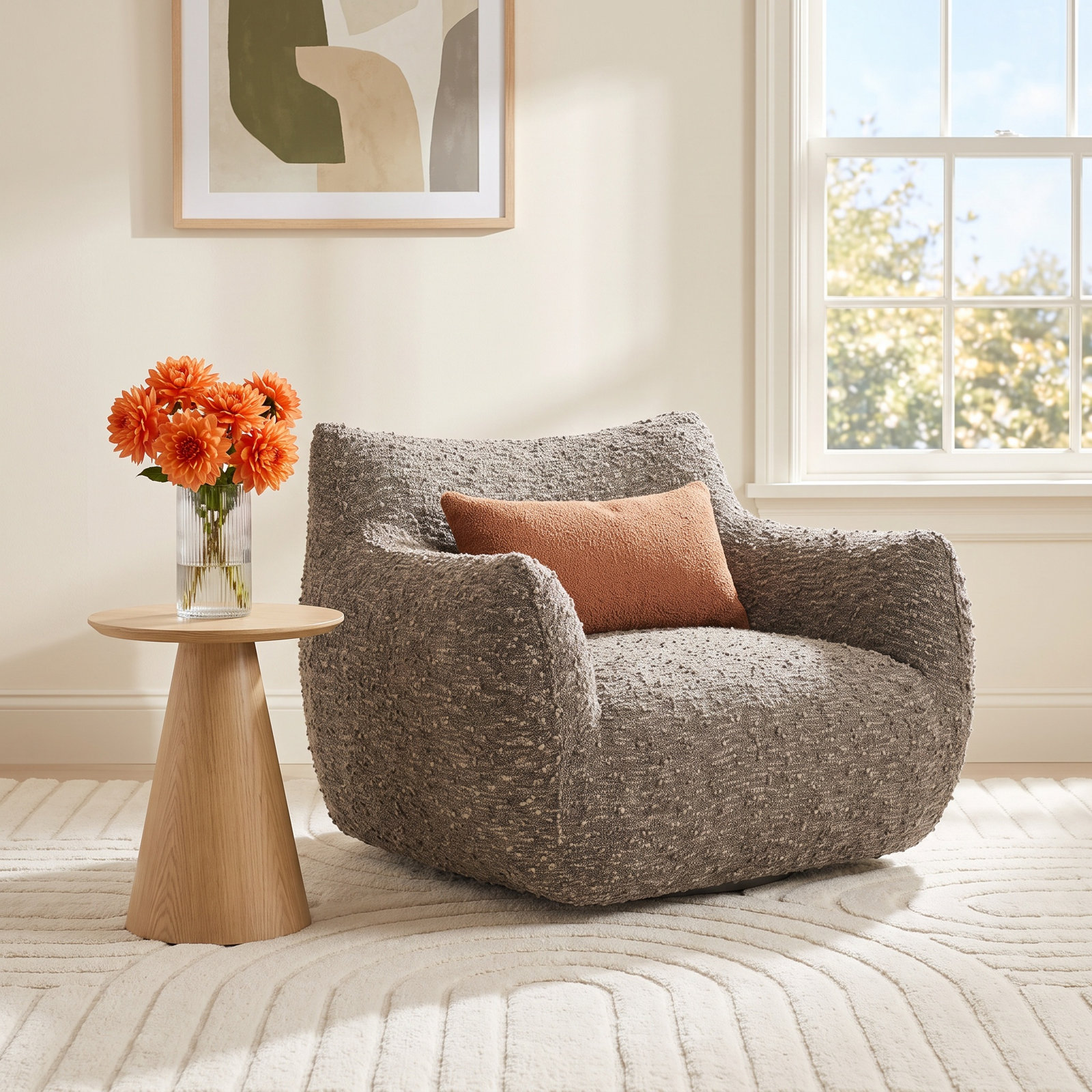 Nowthen Swivel Club Chair, Solema Moss Boucle