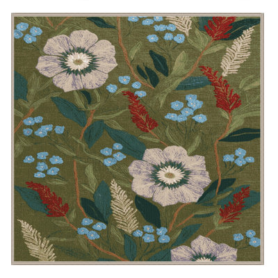 Machine Washable Botanical Brown Area Rug
