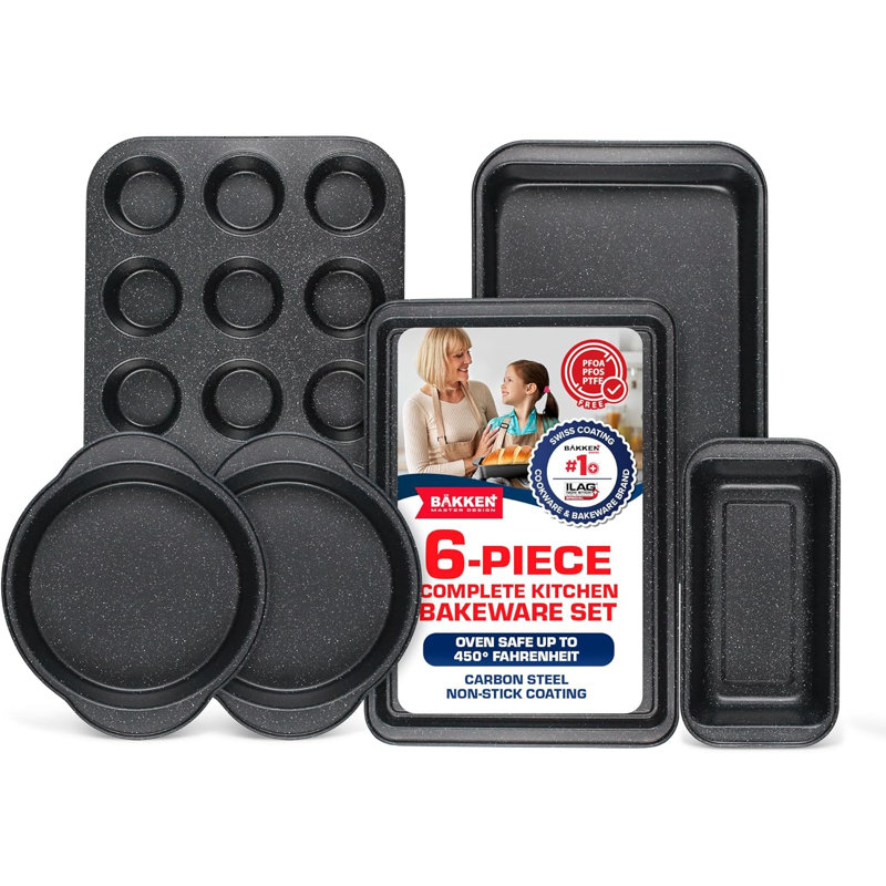 Ensemble de plaques de cuisson 6 pièces en acier au carbone antiadhésif gris marbre Bakken, allant au four jusqu'à 450 ° F