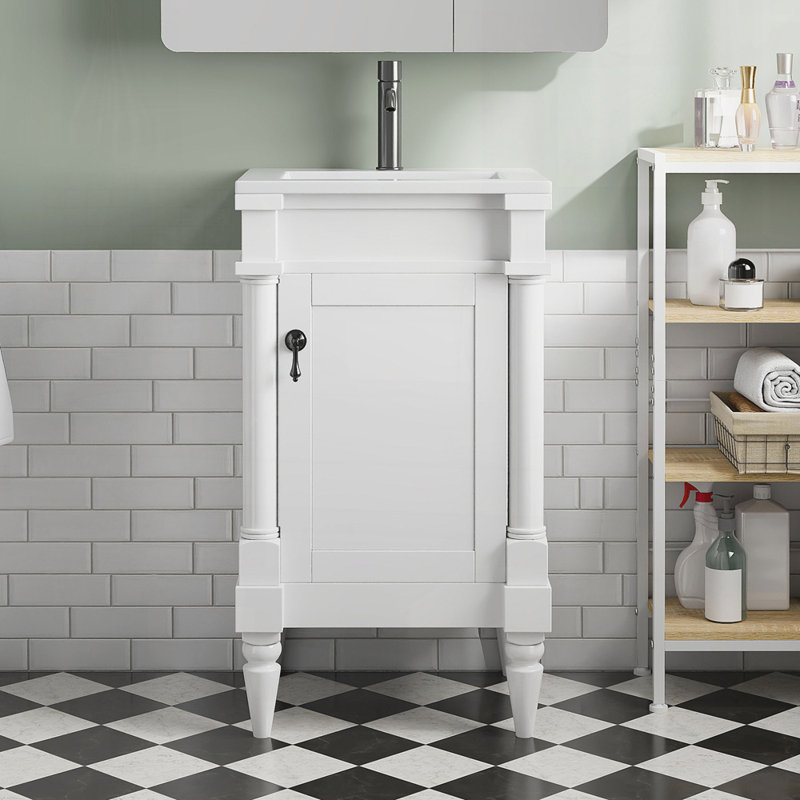 Meuble-lavabo moderne de 18 pouces avec lavabo, Blanc