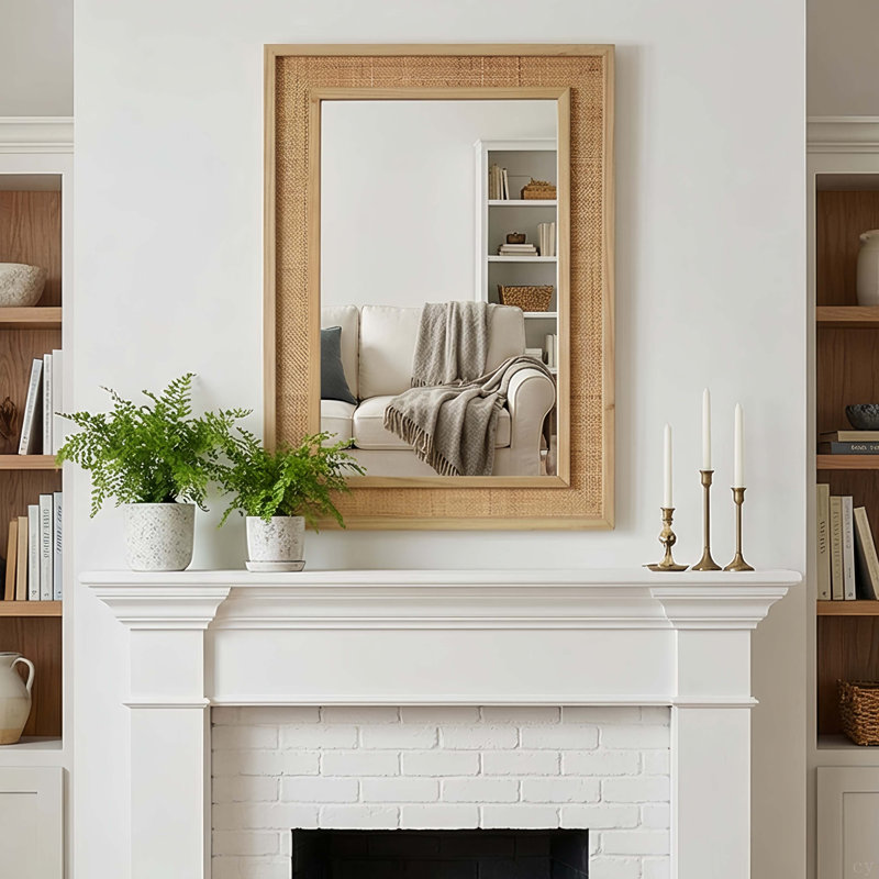 Miroir décoratif en rotin, 24 po x 36 po, Bois naturel